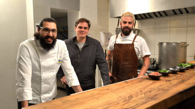 Henrique Campos, João Battaglin e André Pionteke, sócios no Trattô.