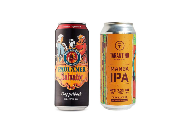 Seleção Beer Basics de março tem a Paulaner Salvator e a Manga IPA Tarantino. Foto: Divulgação