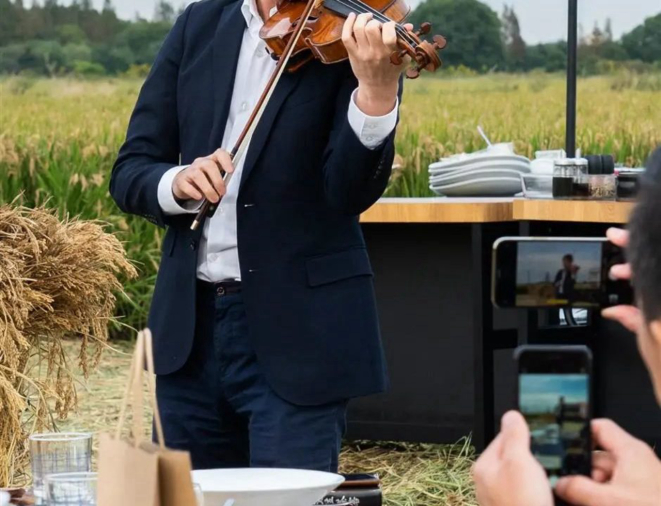 O violinista Huang Mengla, convidado, tocou em homenagem ao evento e a paisagem. Cenário esse descrito por um dos convidados como telas florescentes de um campo em uma nova era