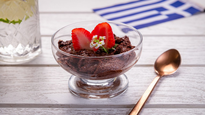 Mousse de chocolate, sobremesa do almoço e jantar do Ícaro Casual Greek Food.