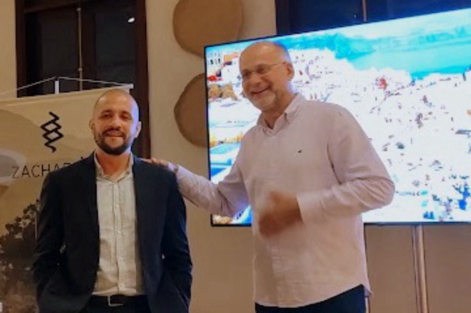 O sommelier Guilherme Balbino e o importador Nelson Loureiro Alves, o anfitrião da noite.