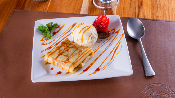 Churrasco ao Vivo oferece panqueca recheada com doce de leite.