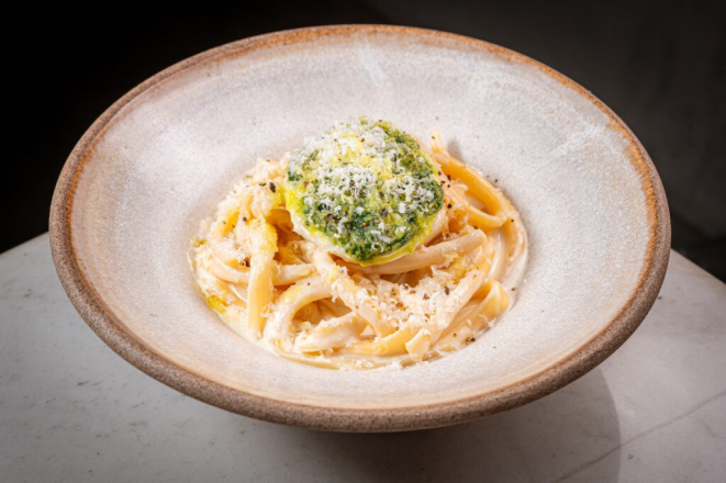 Bucatini com Burrata e Limão Siciliano, do Feér. Foto: Priscilla Fiedler/Festival Bom Gourmet.