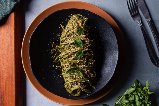 Spaghetti ao Pesto, do Pinot Wine Bar, terá 20% de desconto durante o Circuito. Foto: Divulgação.