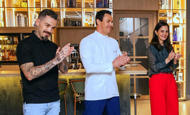 Junior Marcondes (sócio proprietário do Ichigo Ichie), chef Ronaldo Fogaça e Márcia Oliveira (sócia gestora do Ile de France)