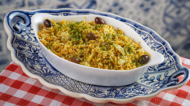 <em>Bacalhau a Brás, tradicional prato português do Afonso’s, finalista na categoria Cozinha Ibérica do Prêmio Bom Gourmet 2025. Foto: Priscilla Fiedler/Festival Bom Gourmet</em>.