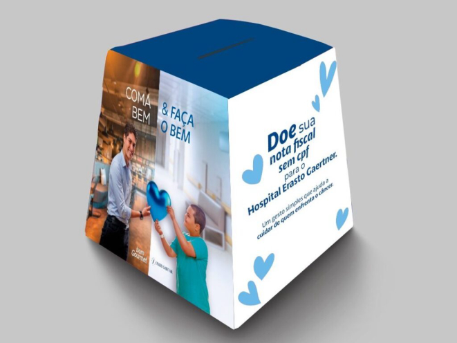 Urna de doação de nota fiscal para o Hospital Erasto Gaertner, no Festival Bom Gourmet Curitiba. Crédito: divulgação