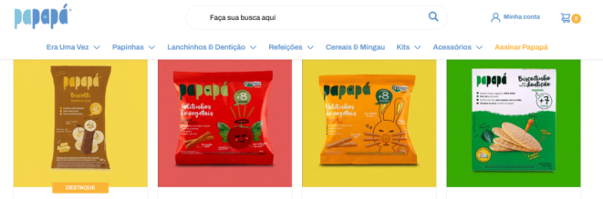 Site da Papapá, com alguns dos produtos desenvolvidos para alimentação infantil prática e saudável.