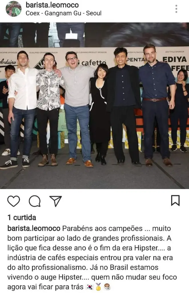 Postagem que Leo Moço fez no Instagram sobre a final do World Barista Championship. Foto: Reprodução/Instagram.