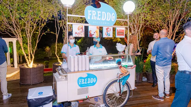 A alegria em forma de gelato foi garantida pelo carrinho da Freddo Gelateria.