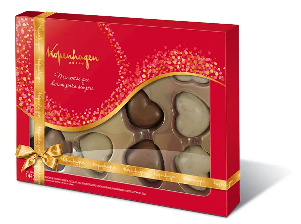 Caixa com bombons de chocolate em formato de coração é um dos lançamentos para o dia das mães da Kopenhagen. Foto: Divulgação