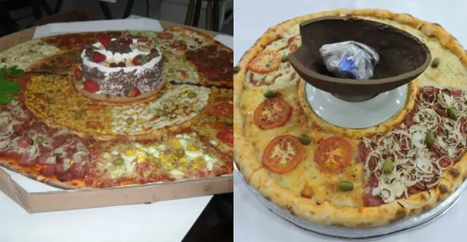 Se a preferência for por sabores doces, é possível pedir uma pizza com um bolo ou um ovo de Páscoa no meio. Fotos: Divulgação