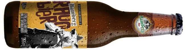 Brown beer bottle, back lighted with drops and condensation, showing a white reflection at right side