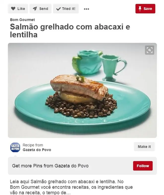 Nas receitas publicadas pela Gazeta do Povo no Pinterest há a possibilidade de marcar a receita como testada e dar feedback. Foto: Reprodução/Pinterest