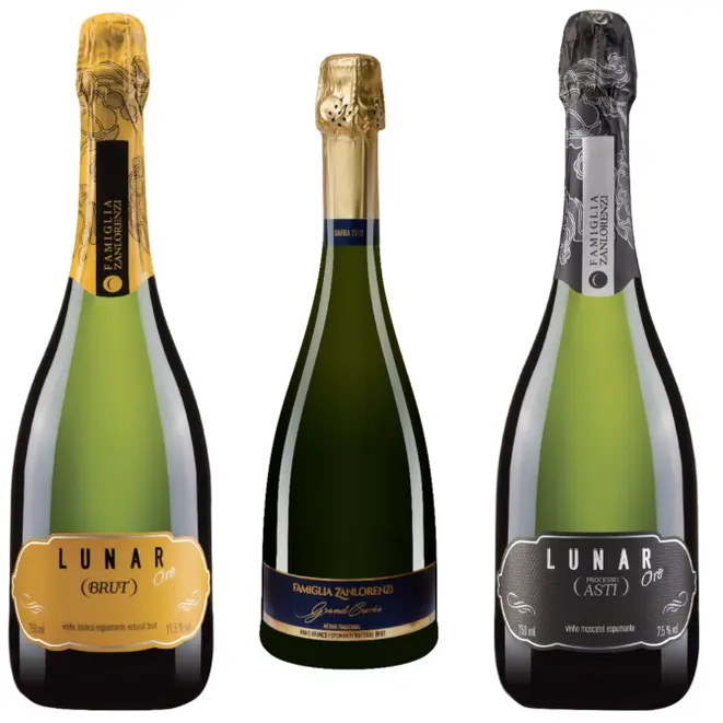 Da esquerda para a direita: Lunar Oro Asti (R$ 36,90), Grand Cuvée (R$ 95) e Lunar Oro Brut (R$ 36,90). Foto: Divulgação