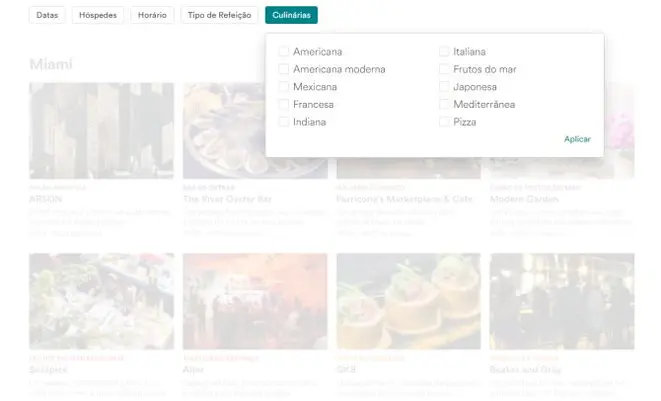 O viajante pode filtrar por data, número de pessoas, horário, tipo de refeição e de culinária. Foto: Divulgação/ Site Airbnb