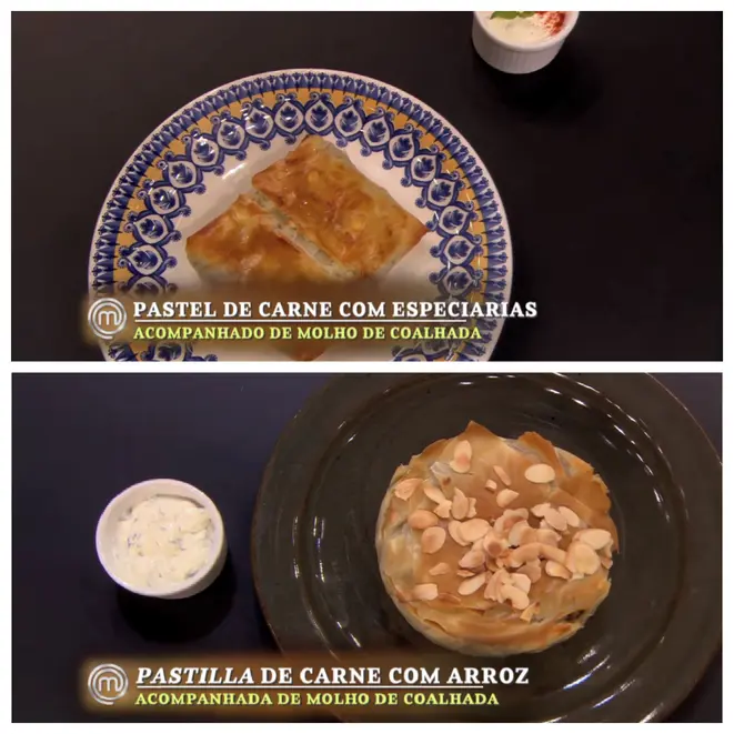 Hugo e Ana Luiza prepararam um prato semelhante na eliminação: pasteis de massa filo recheados com carne moída e especiarias árabes. Foto: Reprodução