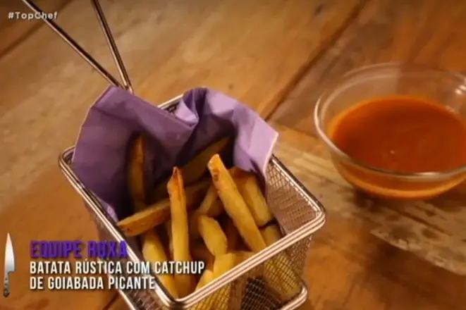 A batata frita do time roxo foi considerada a melhor da disputa pela crocância obtida e o sabor marcante do acompanhamento. Foto: reprodução/Record TV.