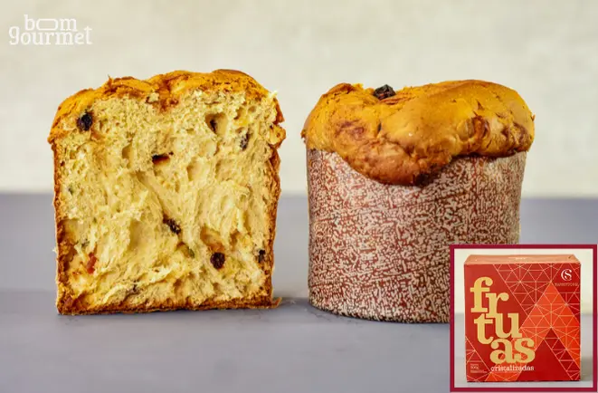 Miolo do panetone da Casa Suíça e embalagem. Foto: Nay Klym/Gazeta do Povo