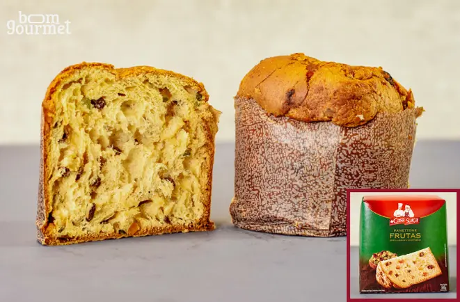 Miolo do panetone da Casa Suíça e embalagem. Foto: Nay Klym/Gazeta do Povo