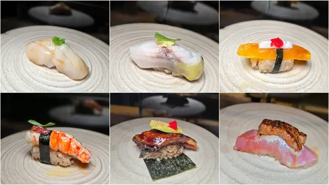 Os seis sushis apresentados no menu degustação do Ichigo. | Fotos: Camarci do Lago