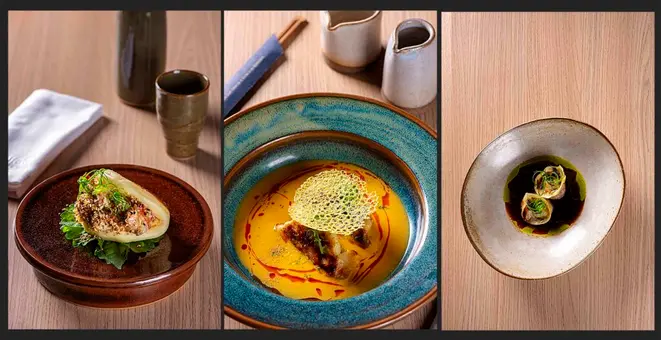 Bao Camarao, Gyoza Camarao, Gyoza Wagyu. Crédito: Rodrigo Pierrot